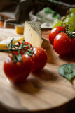 Fototapeta Miasto - Colorful food photography - tomatoes, cheese, grape, italian style