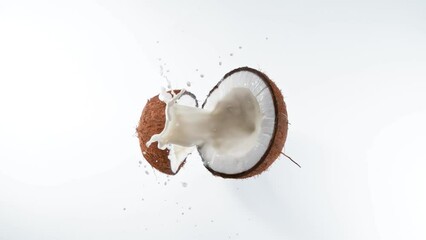 Poster - Cracked coconut with splashing milk, super slow motion filmed on high speed cinematic camera at 1000 fps.
