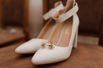 Wall Mural - Wedding accessories: wedding shoes, earrings with natural yellow stones