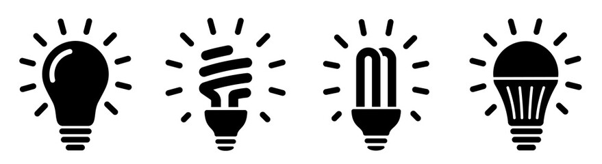 Wall Mural - lamp icon set. different styles of light bulbs. light bulb symbol. lightbulb icons collection. flat 