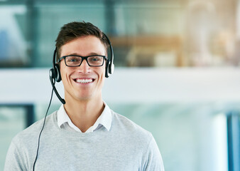 Sticker - We deliver a five star customer service experience to all. Portrait of a young call center agent working in an office.