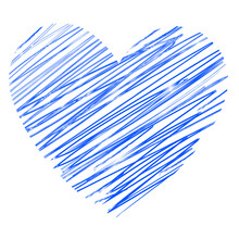Vector Illustration Of Heart Drawn With A Markers By Hand In Blue Color.  Painted Blue Heart With White Background