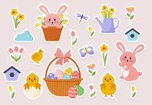 Cute Easter Spring Sticker Set.