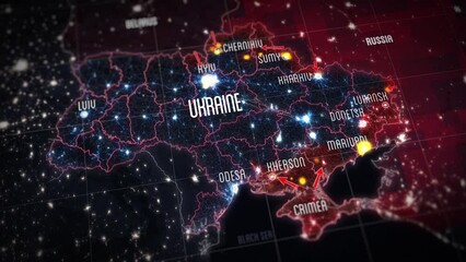 animation of map of the russian invasion of ukraine. russia bombing ukrainian cities mariupol, kyiv.