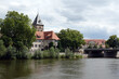 canvas print picture - Ufer der Weser in Hameln
