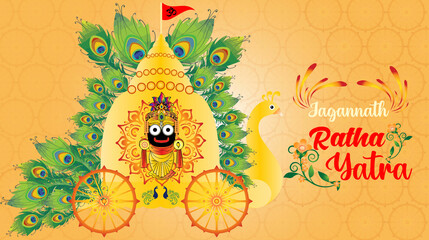 Rath Yatra festival celebration for Lord Jagannath, Balabhadra and Subhadra. Lord Jagannath Annual Rathayatra festival. Happy Rath Yatra Vector illustration.