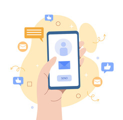Wall Mural - smartphone in hand. modern technologies and digital world, social networks and communication on inte