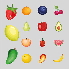 Canvas Print - fifteen fresh fruits icons