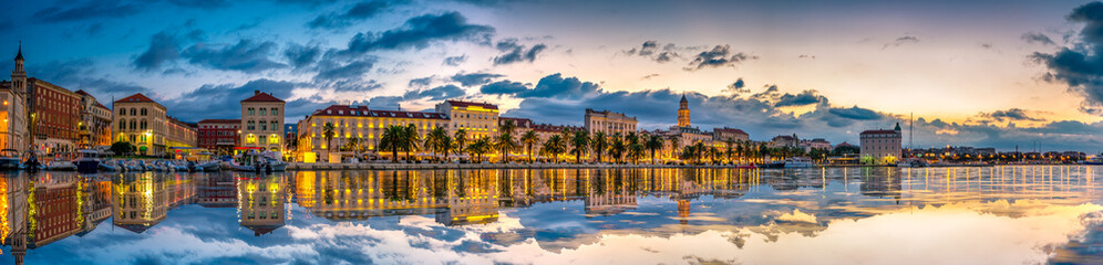 Canvas Print - Panorama of Split at blue hour, Croatia