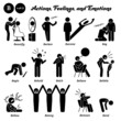 Stick figure human people man action, feelings, and emotions icons starting with alphabet B. Beautify, beckon, become, beg, begin, behold, belch, believe, belittle, bellow, belong, bemoan, and bend.