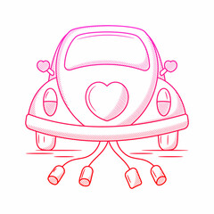 Wall Mural - Wedding Car illustration with hand drawn outline doodle style