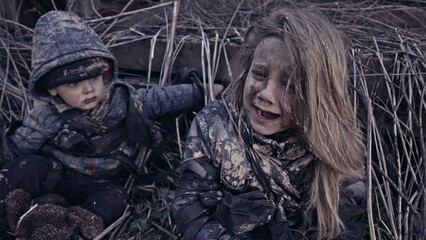 children without a home, apocalypse, war