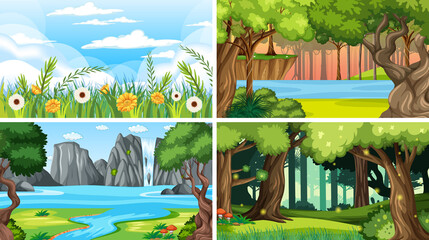 Wall Mural - Nature scene with many trees and river