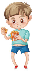 Canvas Print - A Cute Boy Standing and eating on White Background