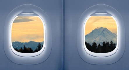 Wall Mural - view from inside an airplane windows, concept travels and transportation,
