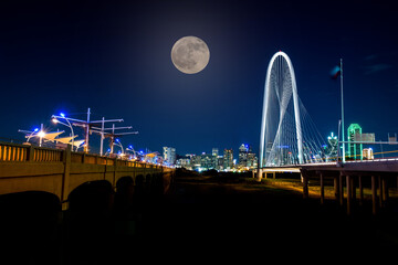 Wall Mural - Margaret Hunt Hill Bridge and Dallas downtown skyline, Texas, USA