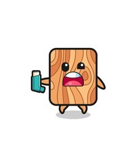 Plank Wood Mascot Having Asthma While Holding The Inhaler