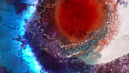 neon purple blue and red inks splash. chemical reaction macro, micro explosion. decorative liquid ab