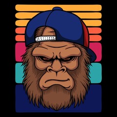 Wall Mural - Bigfoot cool wearing a hat vector illustration