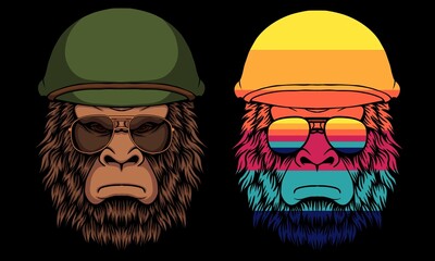 Bigfoot cool wearing a helmet soldier world war 2 vector illustration