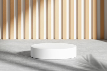Poster - Home interior empty minimal white podium background scene of light display product 3d platform stage or blank modern showcase house wall stand and abstract sunlight pedestal studio on summer backdrop.