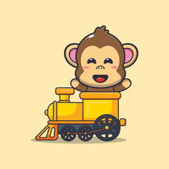 cute monkey mascot cartoon character ride on train