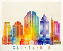 Sacramento Landmarks Watercolor Poster