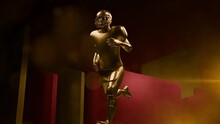 Cinematic Rendering Of 3d American Football Golden Sculptures