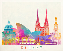 Sidney Landmarks Watercolor Poster