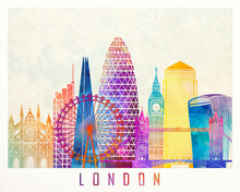 London Landmarks Watercolor Poster