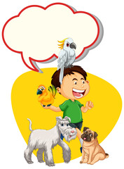 Canvas Print - Speech bubble template with boy and pet