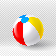 Inflatable Ball Isolated On Checkered Background. Vector Illustration With Realistic 3d Beach Ball. 3d Realistic Vector Object Isolated On Checkered Background.
