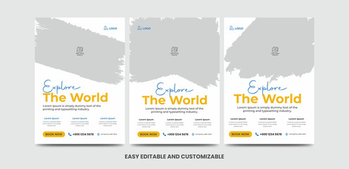 modern poster travel flyer design template bundle. editable tour poster template with brush stroke s