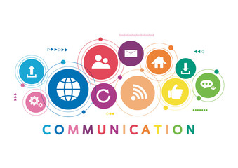 Wall Mural - vector illustration of a communication concept. the word communication with colorful dialog speech b