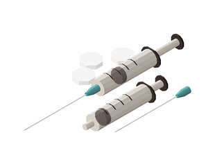 Poster - Isometric Vaccination Syringe Composition