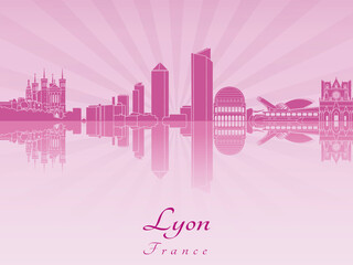 Wall Mural - Lyon skyline in purple radiant orchid