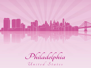 Philadelphia skyline in purple radiant orchid