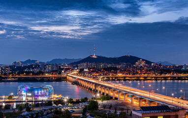Wall Mural - view of Seoul city at night, South Korea.