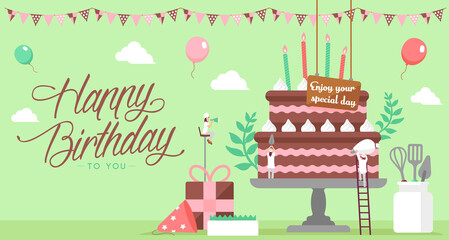 Wall Mural - Happy birthday ( birthday cake motif ) vector banner illustration