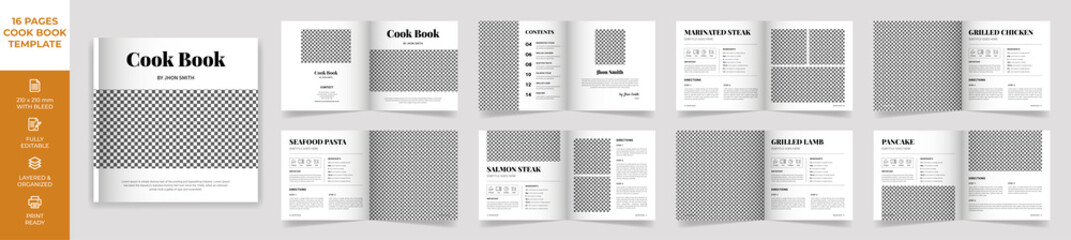 Square Cookbook Layout Template with Brown Accents, Simple style and modern design, Recipe Book Layout