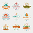 © Виктория Суханова - Summer holidays labels or badges retro typography vector design templates set. Silhouettes and icons for posters, greeting cards and advertising.