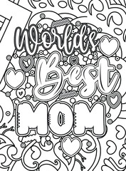 Wall Mural -  Mother's day Typography Coloring page.Mother's day line Art design.