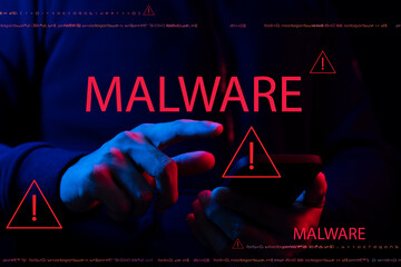 Wall Mural - malware concept cyber ​​crimes and prevention methods, smartphones showing malware and virus screens