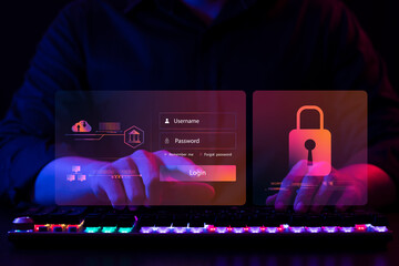 Wall Mural - cybersecurity concept, user privacy security and encryption, secure internet access future technolog