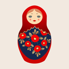 Wall Mural - Russian Matryoshka. Traditional Russian folklore dolls with big eyes and lips. Babushka doll with hohloma, traditional painted floral pattern. Hand drawn vector illustration