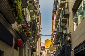 Wall Mural - A view up a street in the centre of Alicante on a spring day