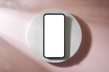 Wall Mural - smartphone with blank black screen. mobile phone with a round geometric shape. device screen mockup 