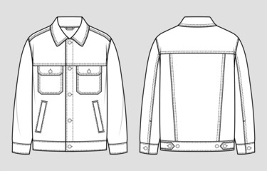 Wall Mural - Trucker jacket. Men's casual clothing. Fashion sketch. Flat technical drawing. Vector illustration.