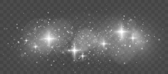 Wall Mural - The dust sparks, stars shine with special light. White sparks and stars glitter special light effect. Christmas abstract pattern.