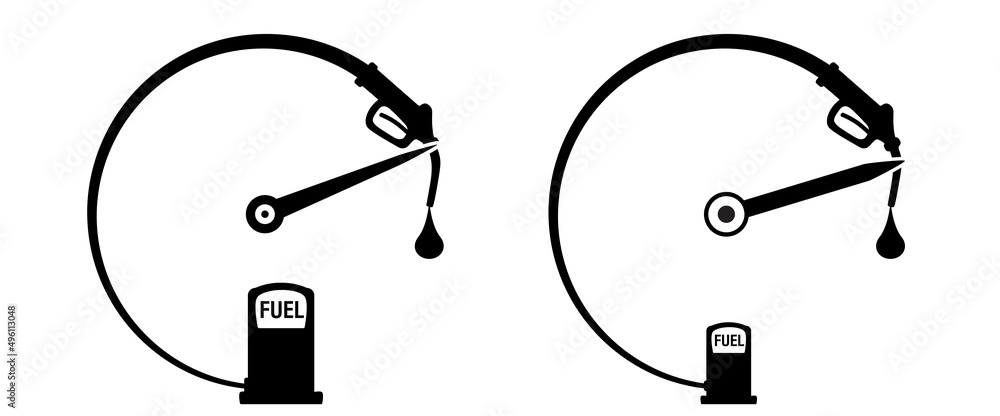 Machine Fuel Level Icon Fuel meter icon set isolated on white with fuel pump and indicator. The ...